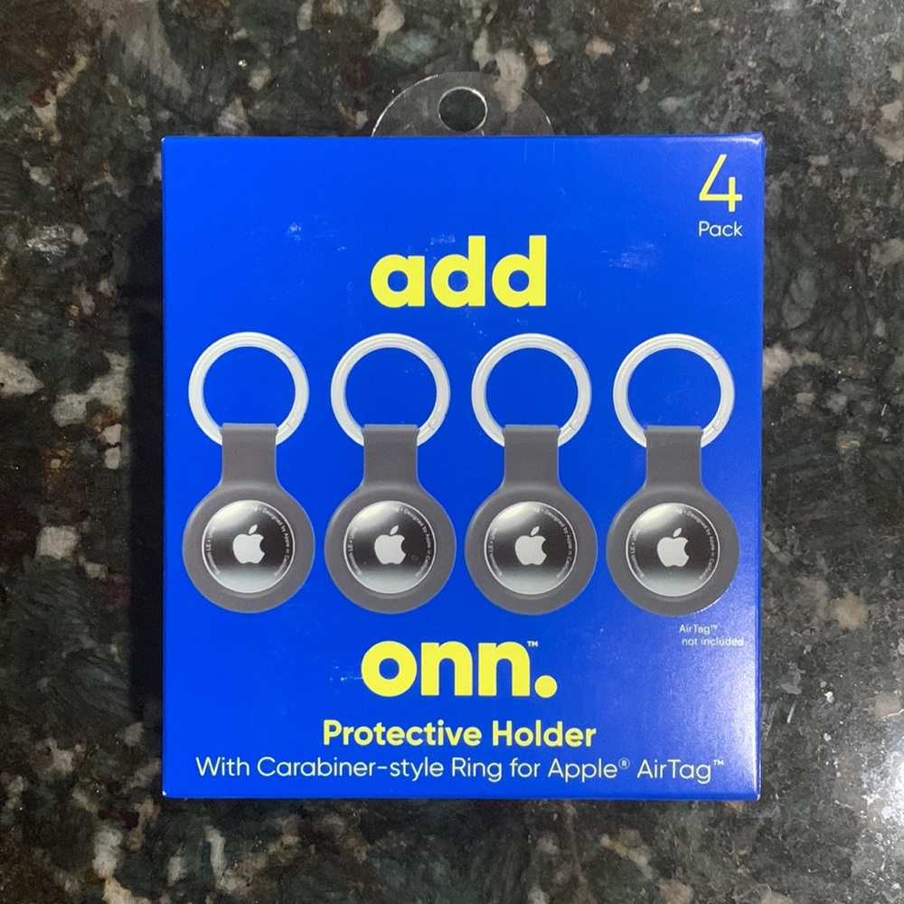 Onn. Protective Holder with Carabiner style Ring for Apple AirTag in Black